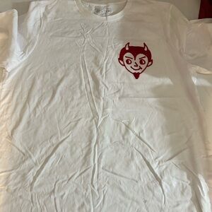 White Graphic Tee with Red Devil Design Jason Sturgill